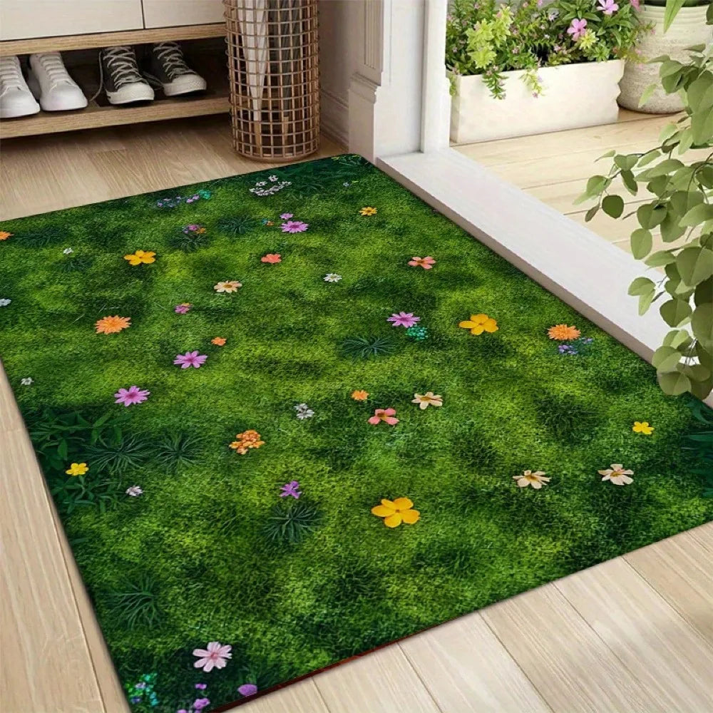 tapis moderne herbe verte fleurs colorées salon facile nettoyer polyester polypropylène