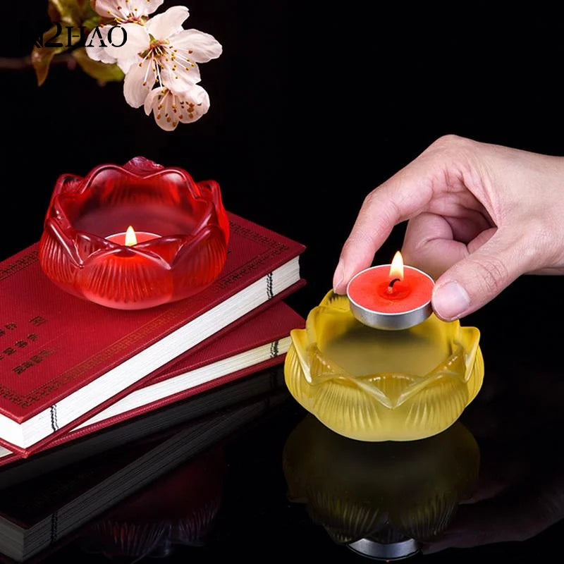 support bougie verre transparent forme fleur lotus décor maison artisanal coupe vent porte bougie