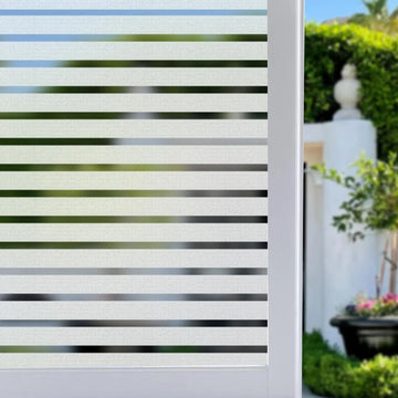 film décoratif adhésif fenêtre opaque rayures horizontales moderne protection uv blanc gris