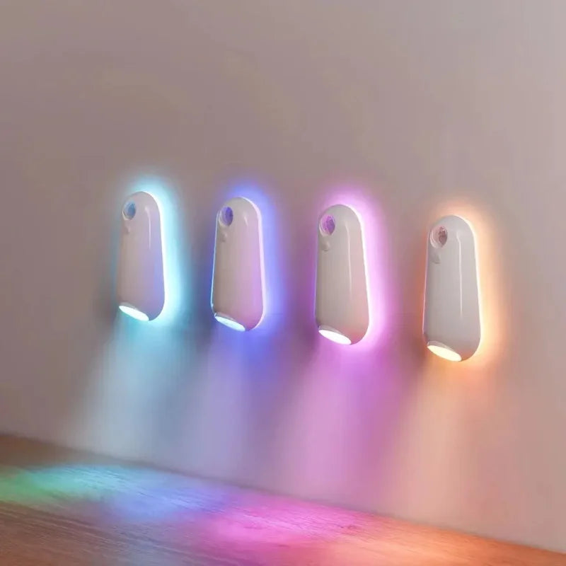 veilleuse lampe nuit led rechargeable capteur mouvement moderne blanc adhésif salle bain couloir