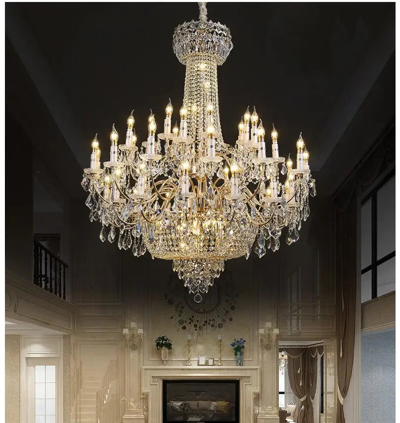 lustre doré cristal strass classique transparent salon chambre restaurant villa