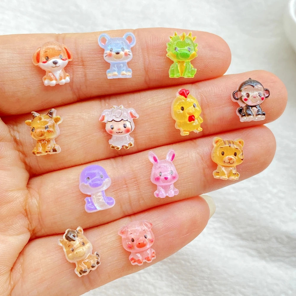bijoux ongles animaux mignons résine cartoon grenouille rat chien singe vert bleu jaune rose