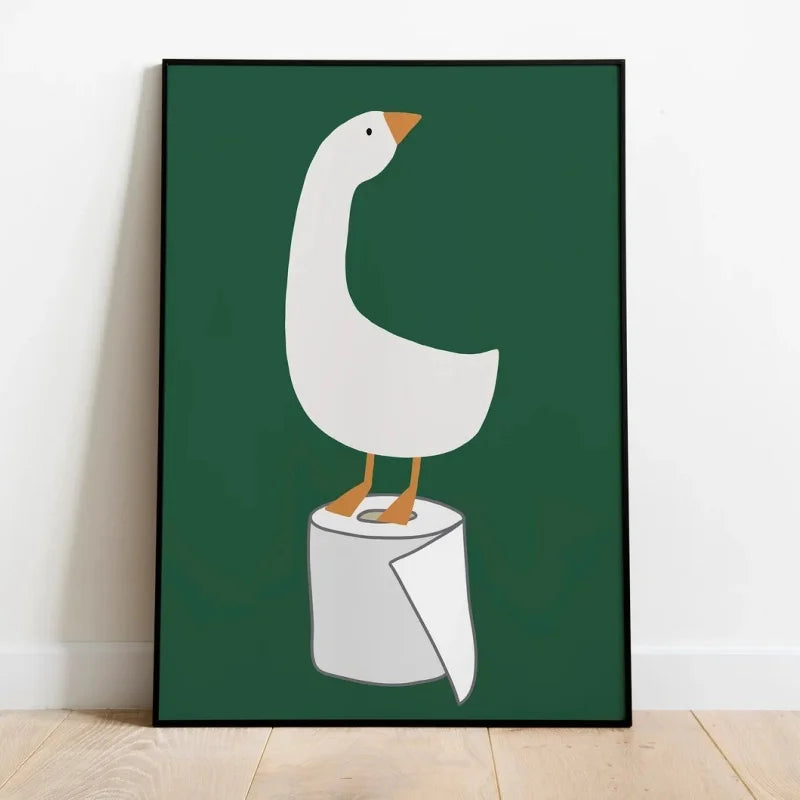 affiche moderne canard papier toilette blanc vert foncé illustration simple chambre enfant