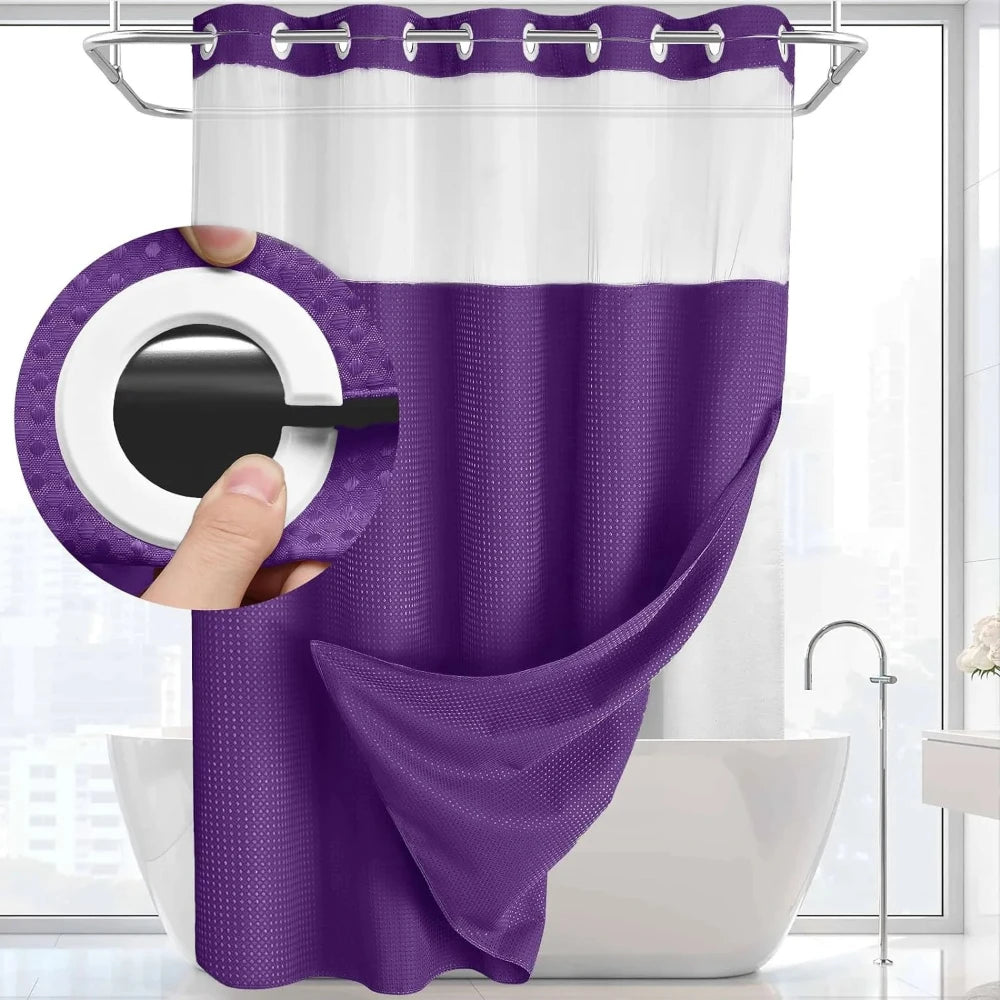 rideau douche moderne blanc translucide polyester 183x190cm anneau intégré