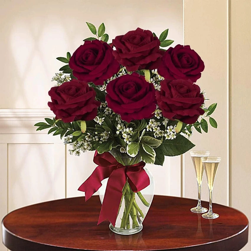 bouquet roses artificielles rouge élégantes décoration intérieure mariage anniversaire festives modernes minimalistes