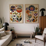 tableau abstrait floral multicolore moderne sans cadre toile rectangle vertical