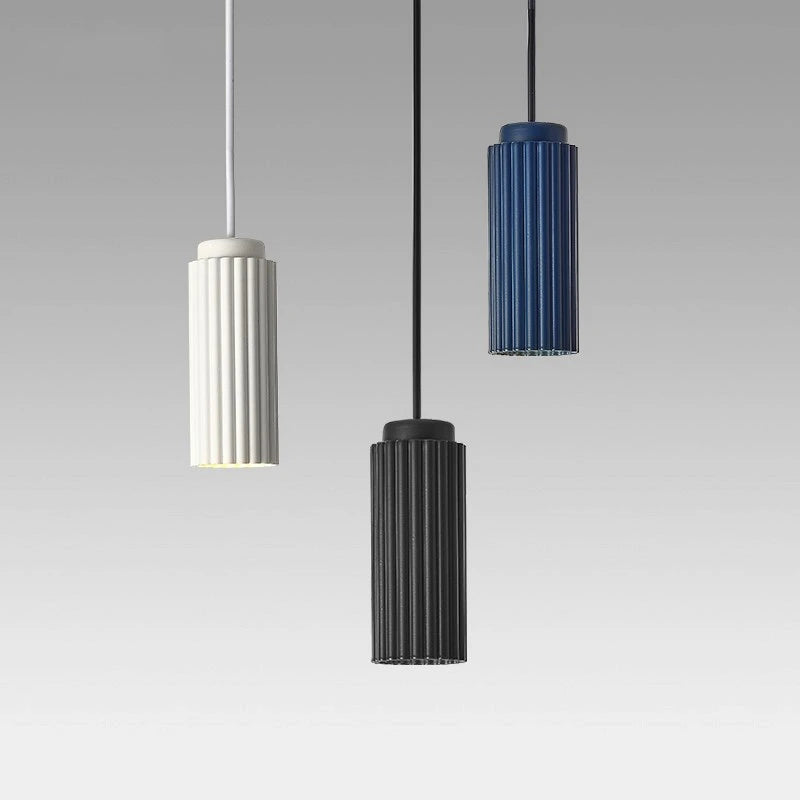 suspension lumineuse moderne blanc bleu orange rose jaune rayures verticales opaques gu10