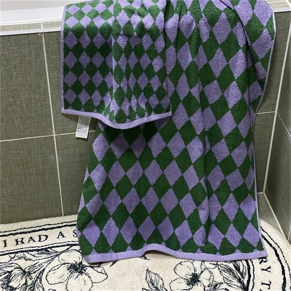 serviettes coton carreaux géométriques vert violet jaune rose rapide machine moderne