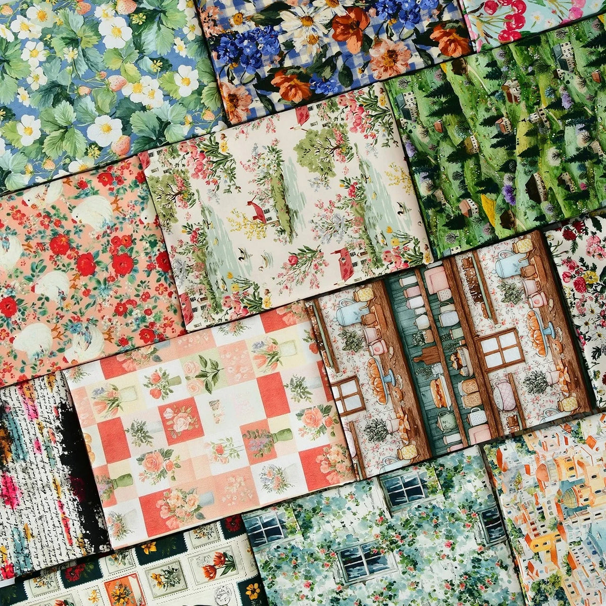 tissu coton imprimé floral vintage motifs champêtres opaques bricolage popeline 145cm DIY