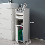 meuble rangement salle bain blanc moderne tiroir déchets étagères étroites