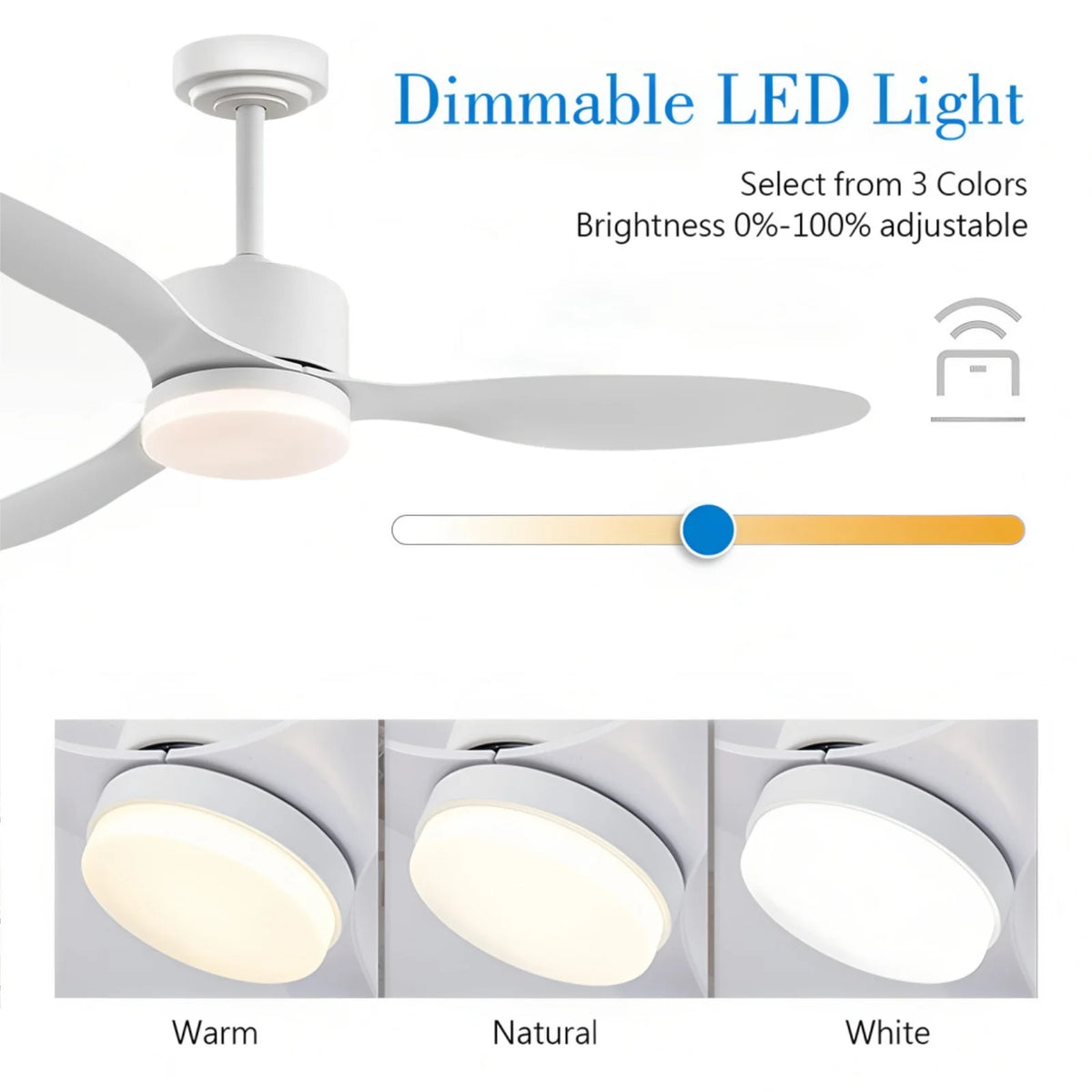 ventilateur moderne blanc led réversible télécommande 52 pouces adjustable silencieux