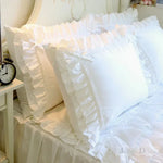 taie d'oreiller coton blanc vintage volants dentelle lit mariage chic