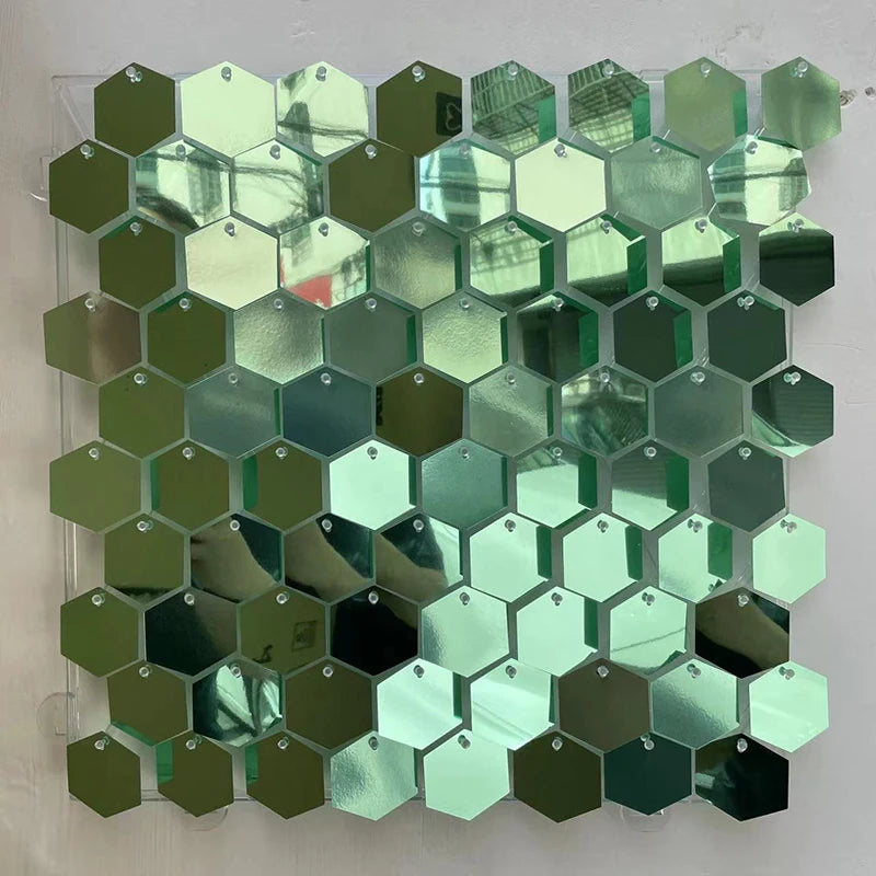 panneau décoration murale hexagonal sequins brillant fond fête mariage anniversaire baby shower décor moderne
