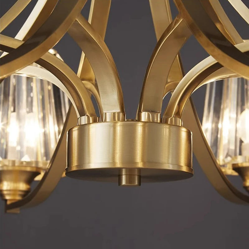 lustre moderne cuivre poli 10 têtes ampoules led transparentes rayures