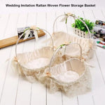 paniers tressés imitation rotin ornements dentelle rubans mariage rustique beige clair empilables utilisation multiple