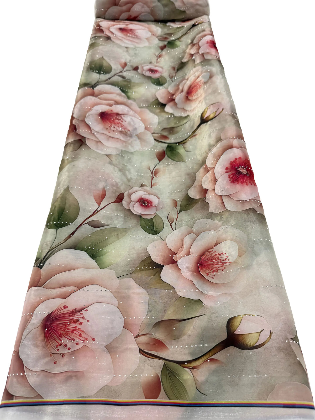 tissu polyestère dentelle fleurs imprimé opaque rose vert blanc mariage