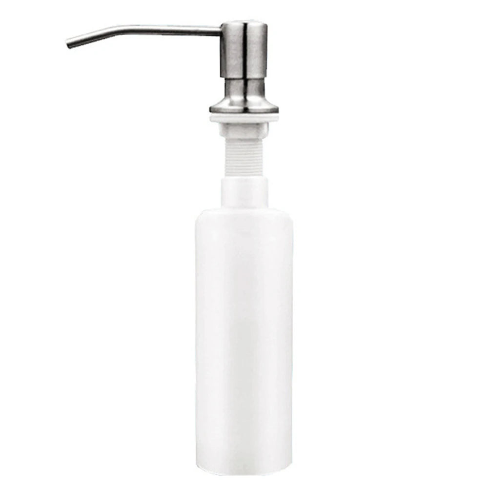 distributeur savon liquide or noir argent acier inoxydable moderne lisse fixations tube extension bouteille