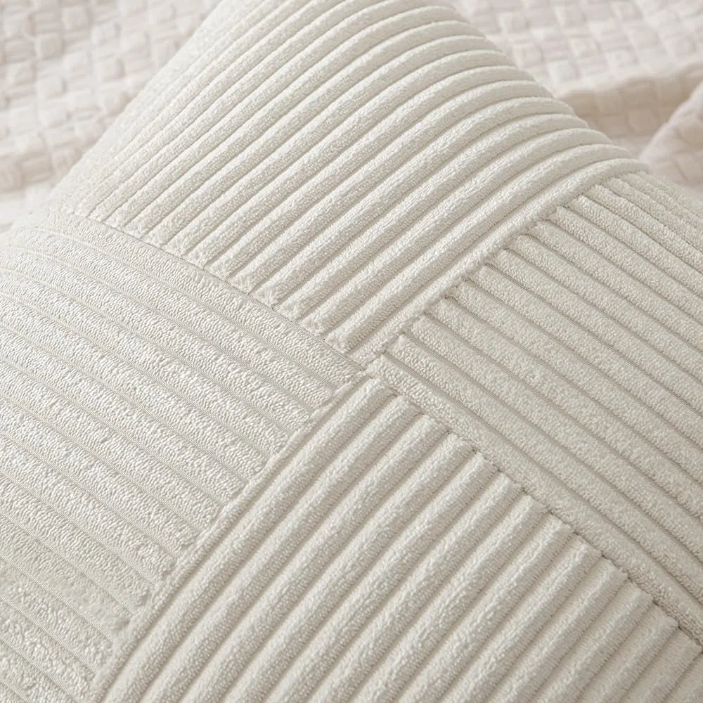 housse coussin polyester rayé moderne beige zip blanc salon decoration