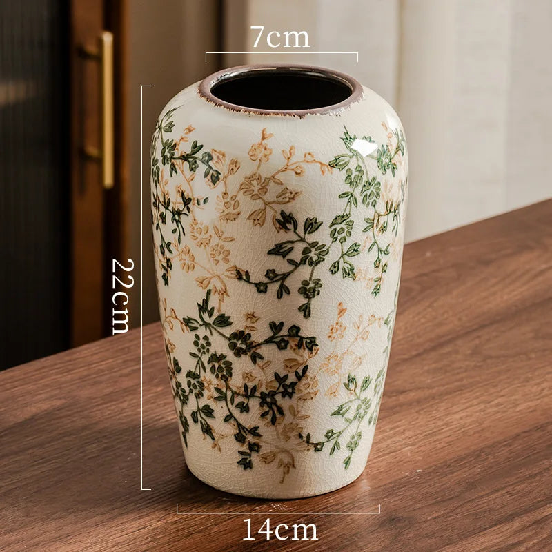 vases céramique vintage fleurs classiques blanc vert beige bruns intérieur salon bibliothèque