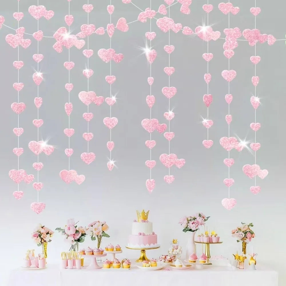 guirlande suspendue coeurs brillants mariage saint valentin rose rouge or blanc festive