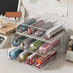 boîte rangement transparent moderne compartiments graphiques colorés réutilisable blanc fonctionnelle badges articles divers