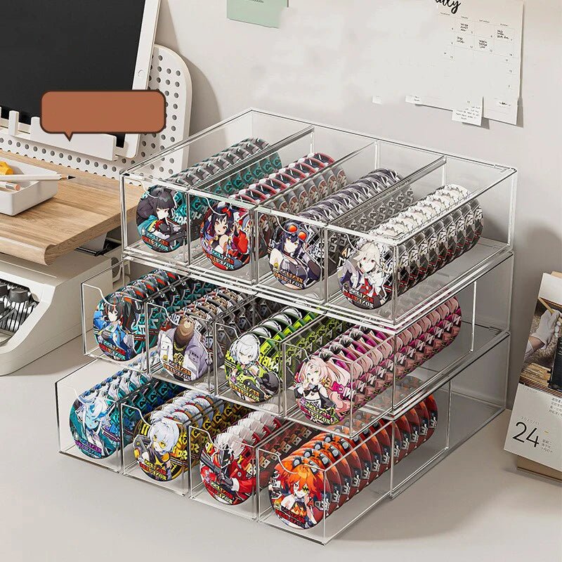 boîte rangement transparent moderne compartiments graphiques colorés réutilisable blanc fonctionnelle badges articles divers