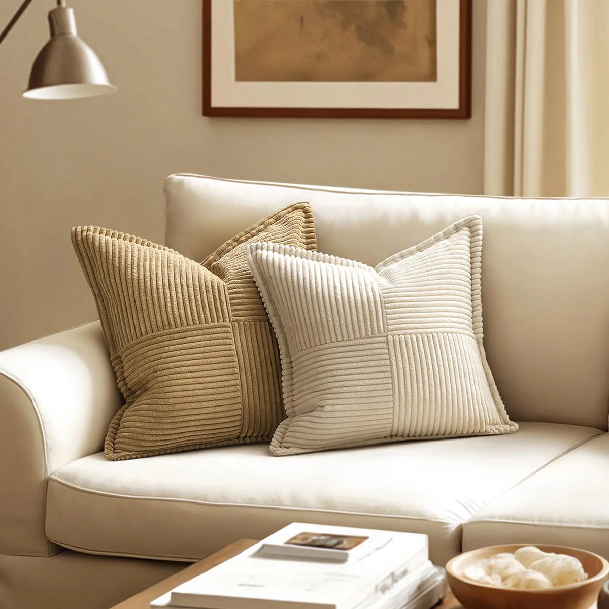 housse coussin velours côtelé rayé beige coussin support lombaire sieste lit classique polyester coton