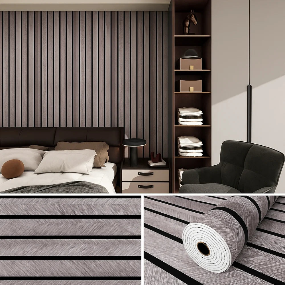 panneau décoratif moderne rayures horizontales beige noir adhésif 40cm longueur 10m