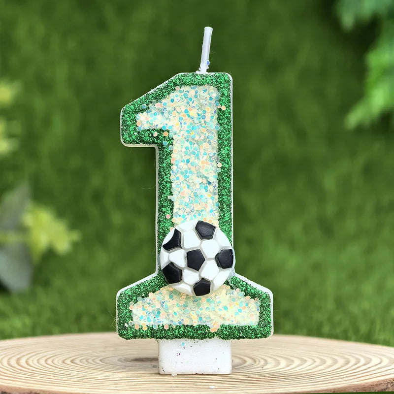 bougies chiffres paillettes football anniversaire decoration verte blanche noire bleue thèmes sportifs numerotees opaque