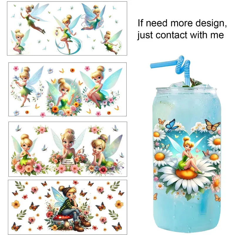 bouteille verre couvercle bois paille motif fée fleurs autocollant décoratif enfant