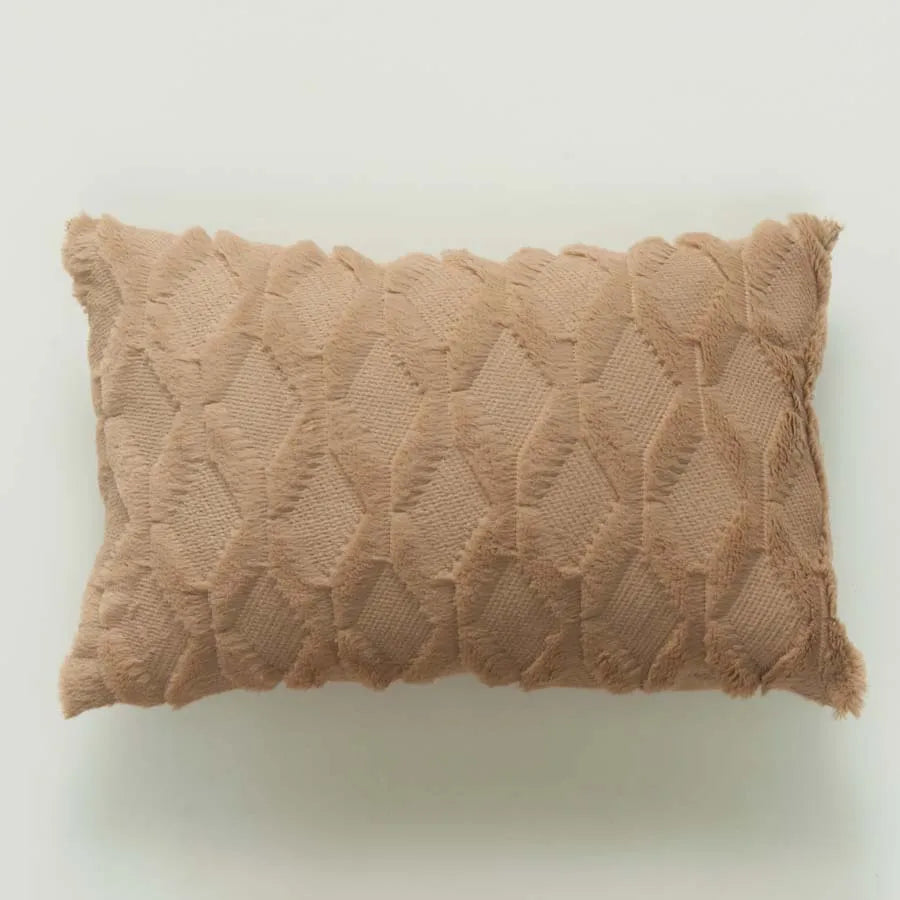 housse coussin décorative peluche géométrique moderne 30x50cm roseclair blancbeige grisclair