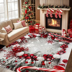 tapis noël rouge blanc gris boules flocons cannes branches salon chambre entrée festive décembre