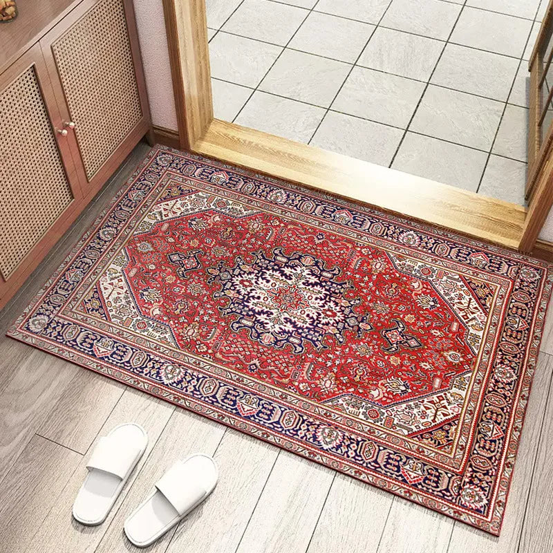 tapis sol vintage motif mandala floral rouge bleu beige classique maison intérieur