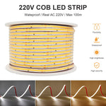 Ruban LED COB étanche à intensité variable installé sur un escalier extérieur