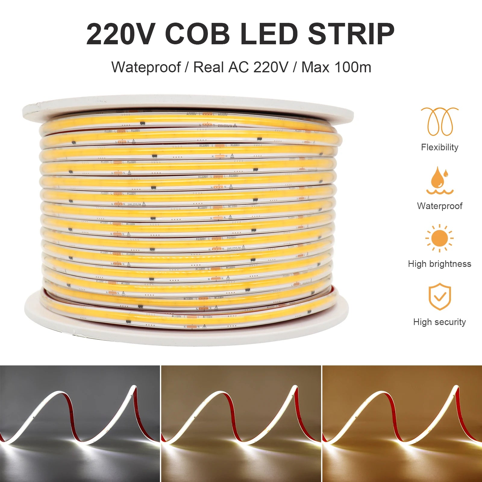 Ruban LED COB étanche à intensité variable installé sur un escalier extérieur