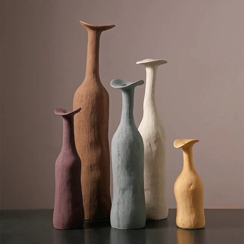 vase decoratif moderne marron rouille violet gris beige fleurs seches arrangement floral decoration maison