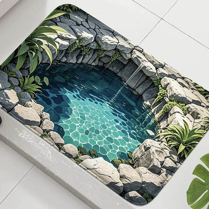 tapis sol antidérapant moderne poissons motifs animaux salle bain blanc bleu orange doré gris