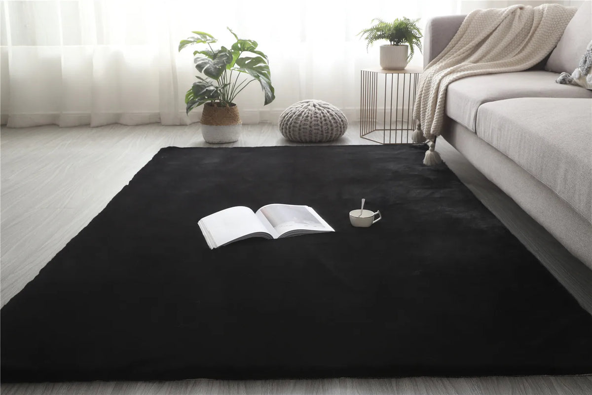 tapis noir velours moelleux moderne salon chambre unicolore polypropylène lavableextérieurintérieur