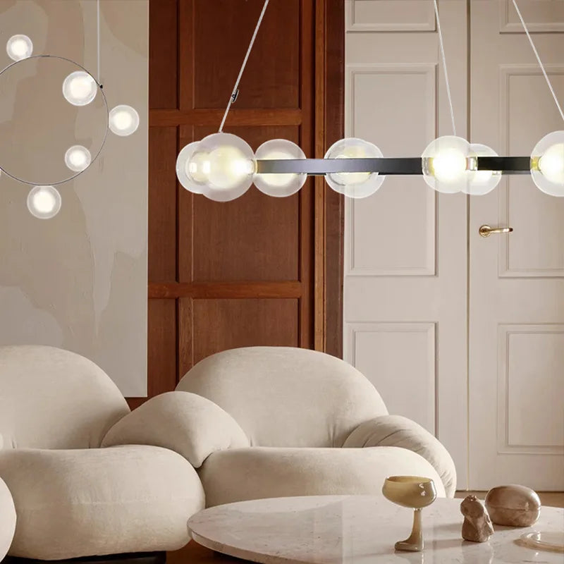lustre suspension moderne blanc verre opalescent rond salon salle manger dimmable
