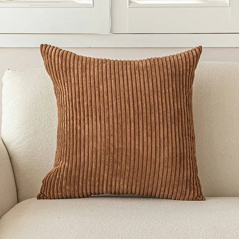 housse coussin velours côtelé rayée beige décorative canapé salon lit moderne doux