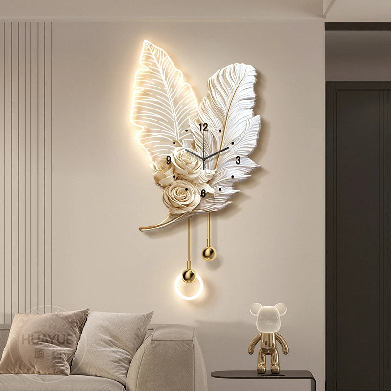 Horloge murale plume LED verte décoration intérieure moderne