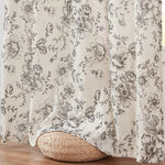 rideau fleur lin beige clair noir rustique romantique fenetre chambre coucher
