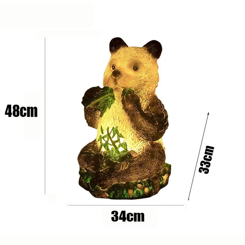 statues panda peluche lumineuses extérieures étanches noir blanc feuilles bambou moderne