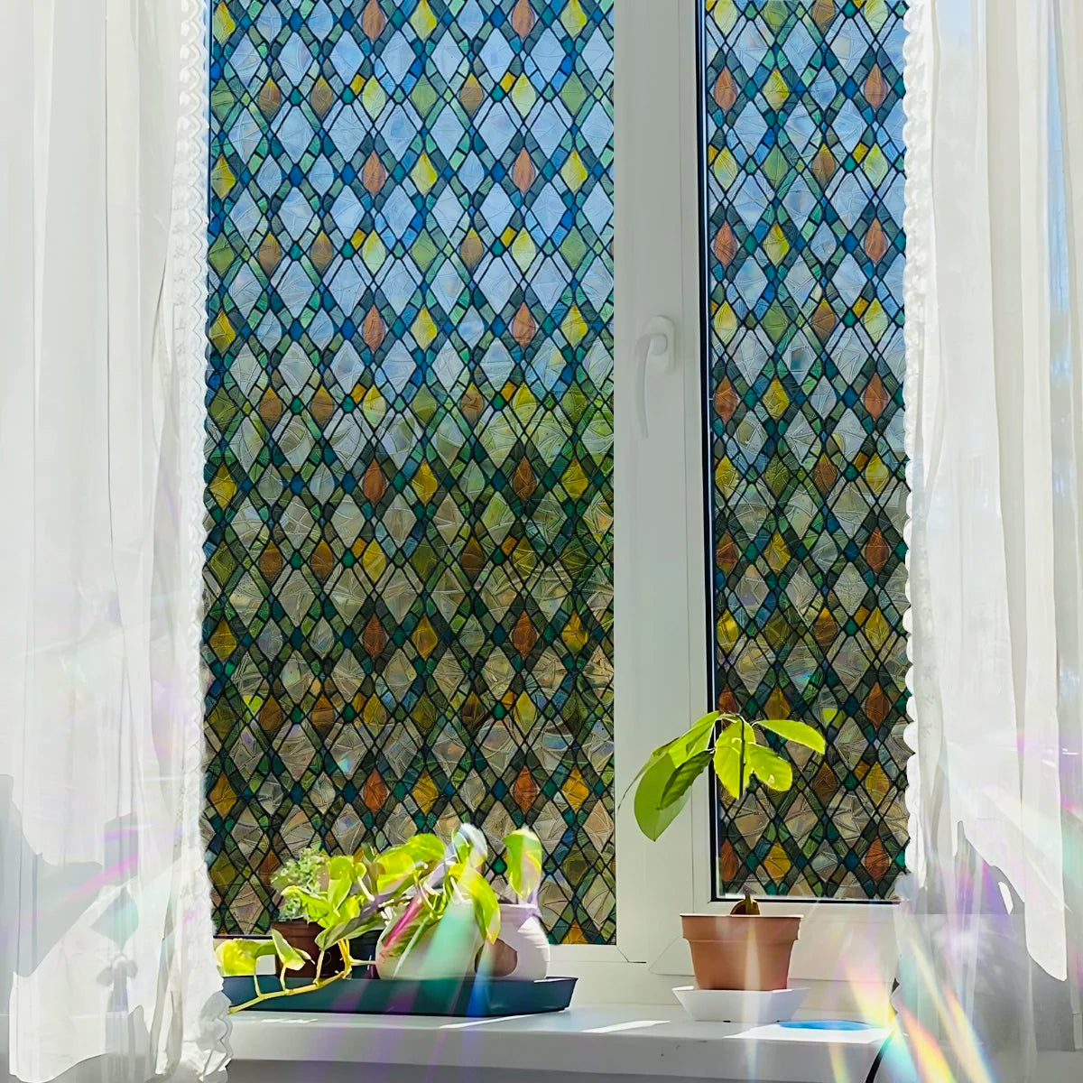 vitrail géométrique semi transparent art déco 45x100cm 45x200cm 45x300cm 45x500cm 30x100cm 30x200cm 30x300cm 30x500cm