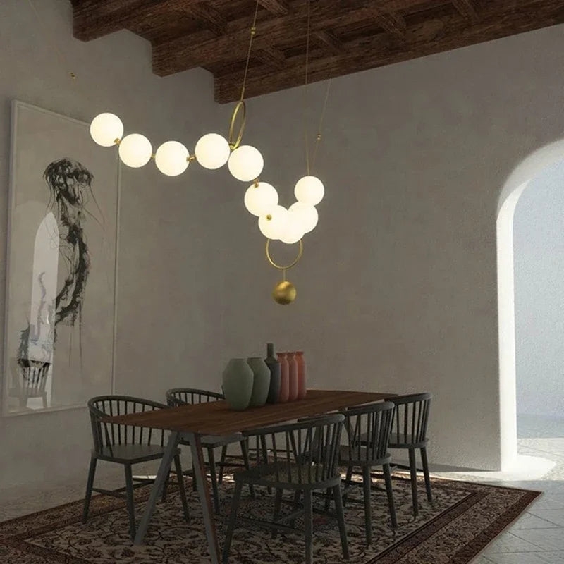 suspension lumineuse moderne boules translucides blanc salon chambre pendentif métal nordique lumière