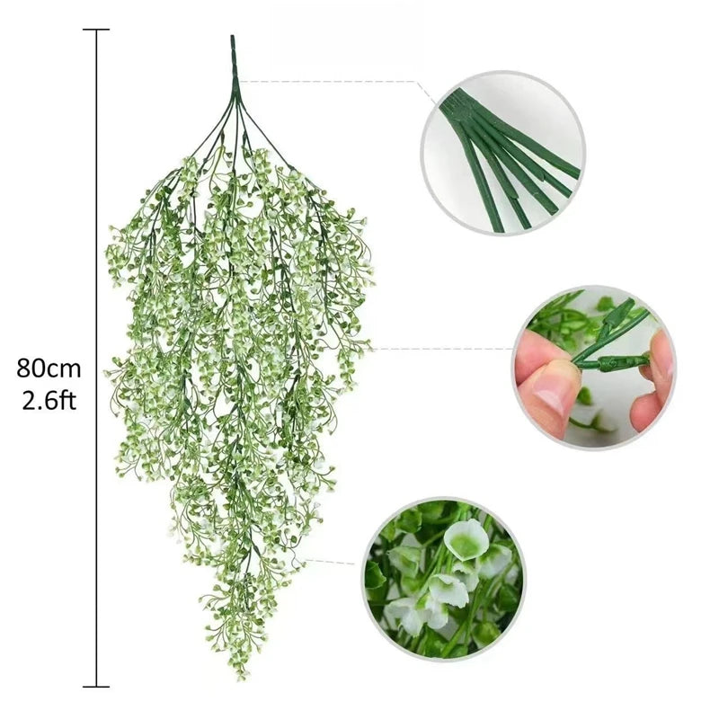 guirlande artificielle vigne verte décoration extérieure mariage petite fleurs blanches violettes naturelle suspendue 80cm