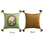 housses coussin motif floral vert fleur grace vintage tissu velours carré 45x45cm