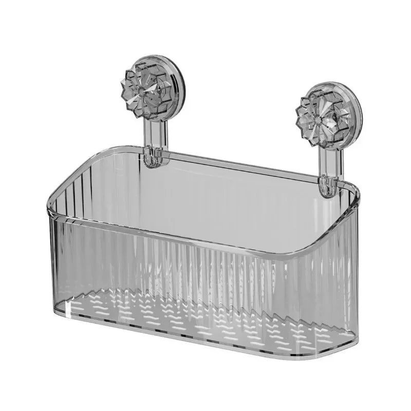 panier rangement mural transparent rayures moderne fixation suction cosmétiques flacons toilette
