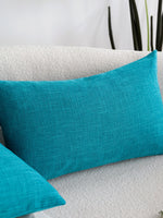 taie d'oreiller bleu turquoise lin moderne 45x45cm carré nordique fixations respectueux environnement decoration maison