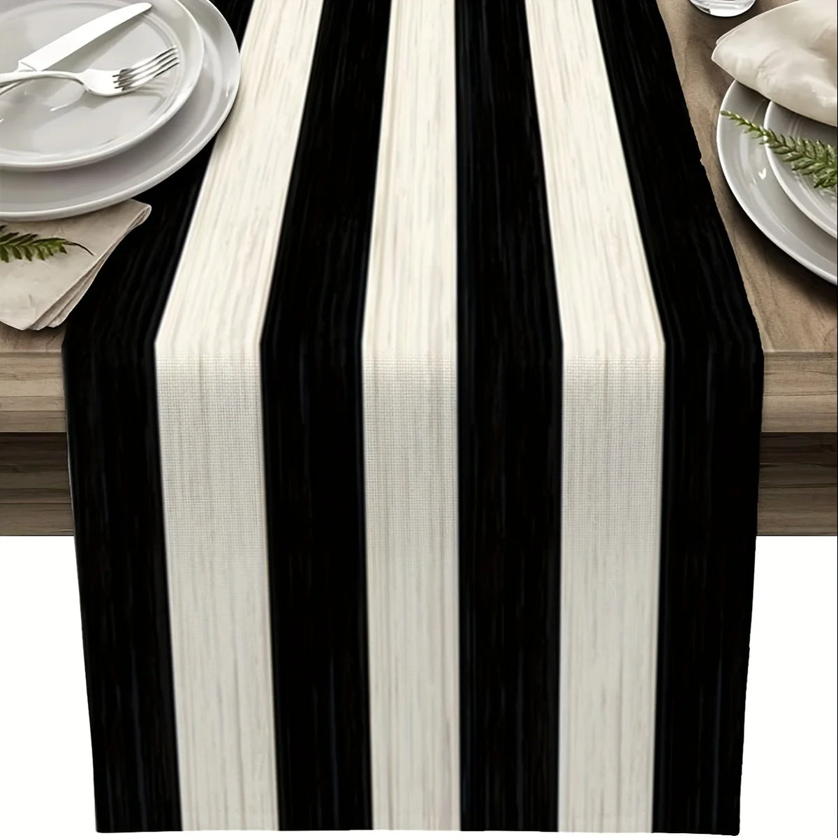 nappe table rectangulaire rayée noir blanche polyester moderne minimaliste extérieur intérieur